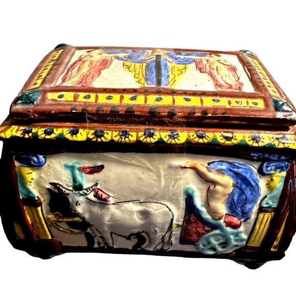 Vintage Italian Faience Trinket Box Capodimonte Style Roman Mythology Inspiratio - Picture 4 of 16